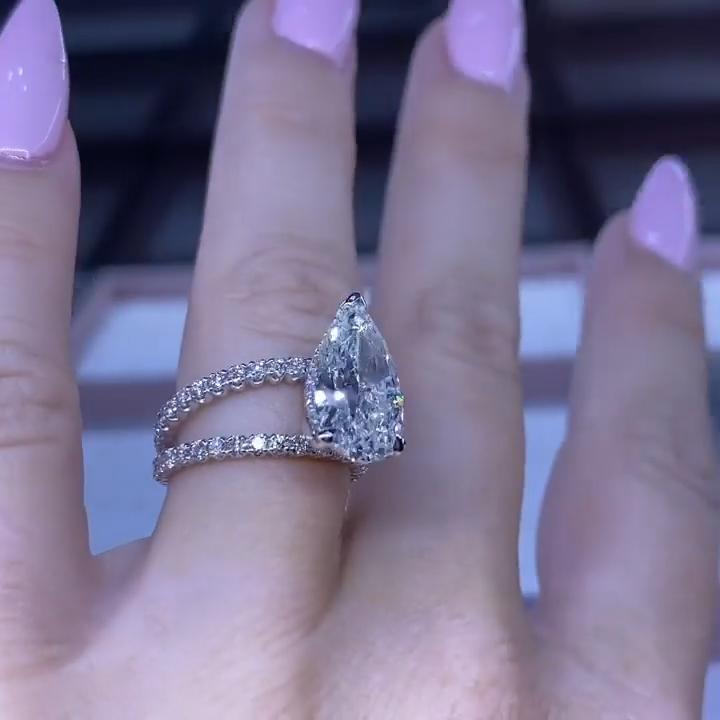 Pear Cut Asymmetry Sterling Silver Engagement Ring Shineofidamond