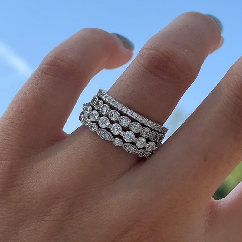 Four Row Full Eternity Stackable Wedding Band In Sterling Silver Shineofdiamond