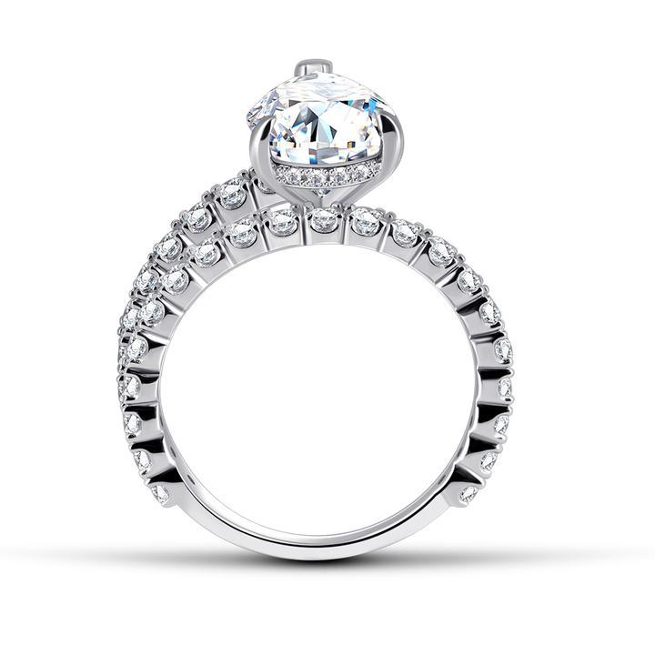 Pear Cut Asymmetry Sterling Silver Engagement Ring Shineofidamond