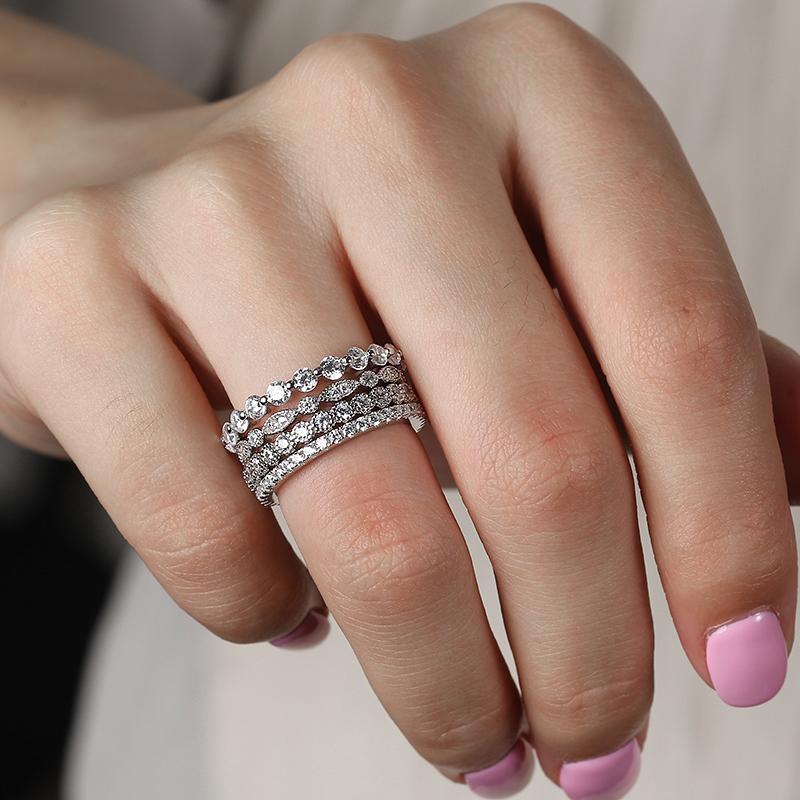 Four Row Full Eternity Stackable Wedding Band In Sterling Silver Shineofdiamond