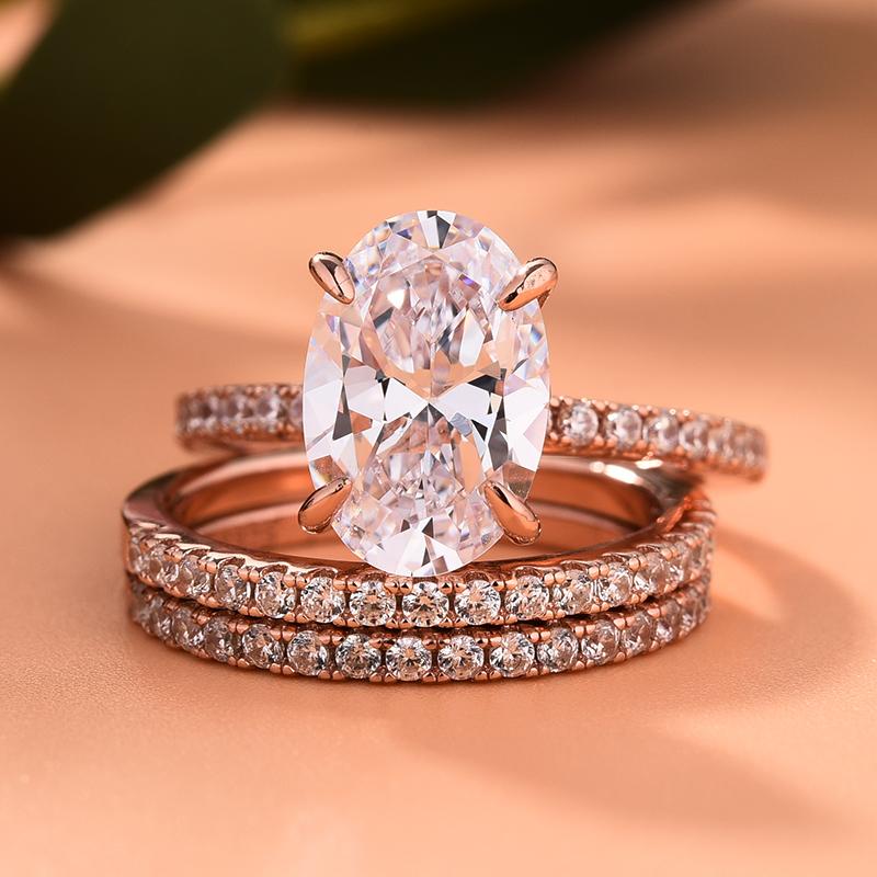 Rose Golden Tone Classic Oval Cut Sterling Silver Bridal Set shineofdiamond