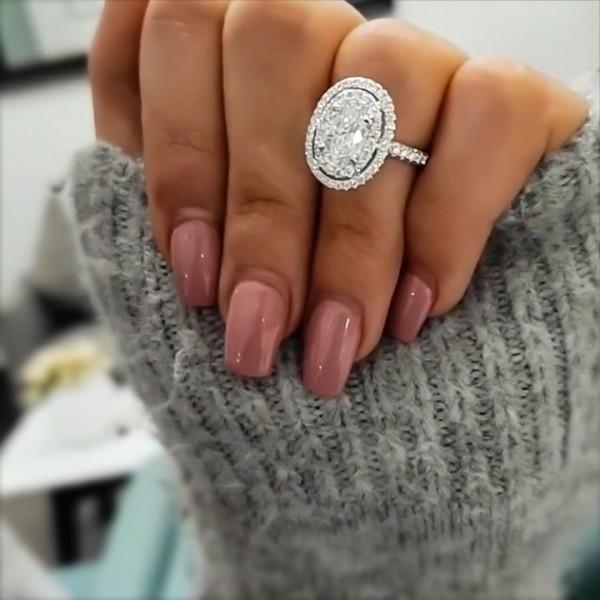 3.0ct Hollow Double Halo Oval Cut Engagement Ring Shineofidamond