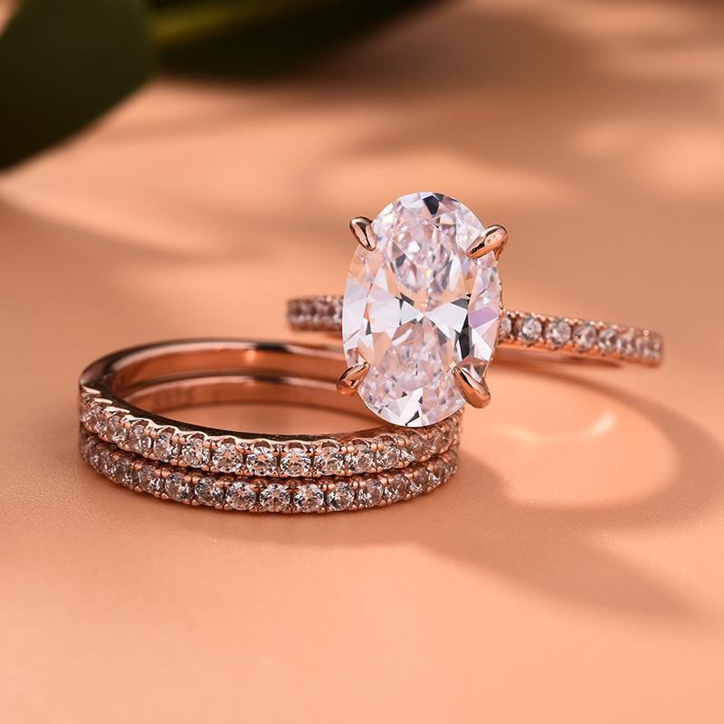 Rose Golden Tone Classic Oval Cut Sterling Silver Bridal Set shineofdiamond