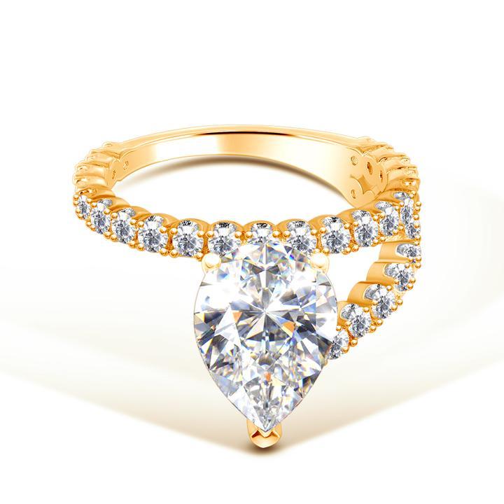 Pear Cut Asymmetry Sterling Silver Engagement Ring Shineofidamond