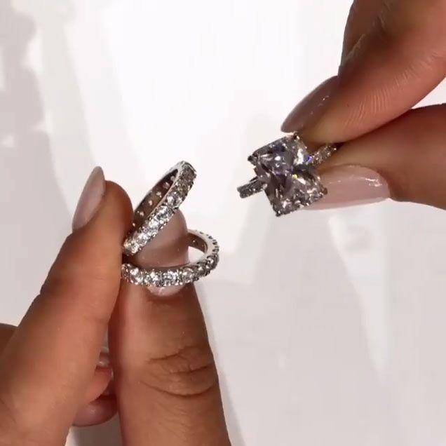 3PCS 4.0ct Radiant Cut Bridal Set with Eternity Band Shineofdiamond