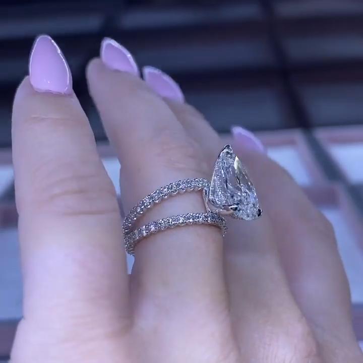 Pear Cut Asymmetry Sterling Silver Engagement Ring Shineofidamond