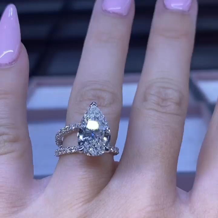 Pear Cut Asymmetry Sterling Silver Engagement Ring Shineofidamond