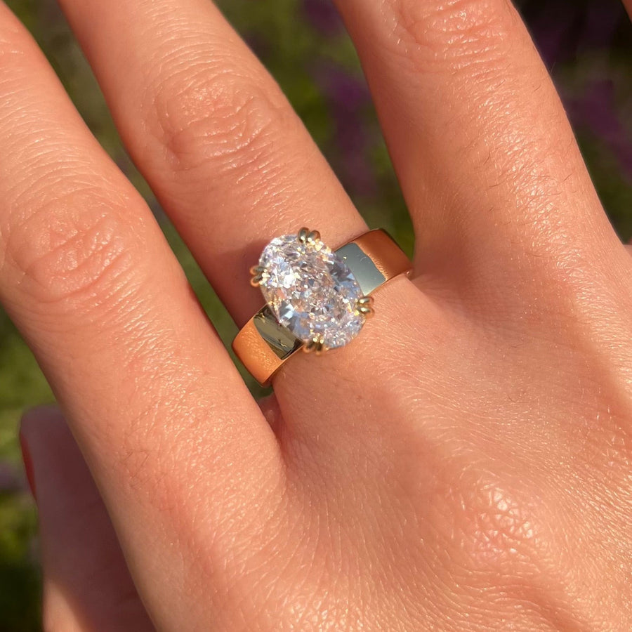 Wide Band Oval Elegant Vintage-Inspired Engagement Ring for Women shineofdiamond