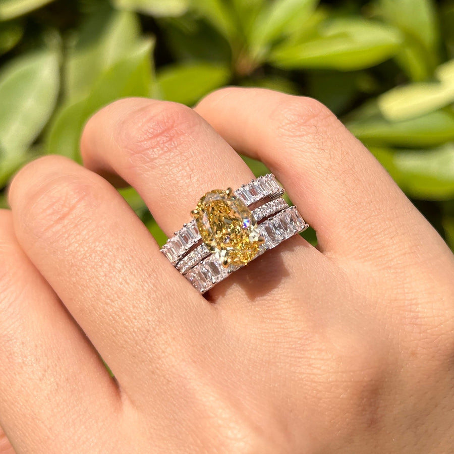 3 Pcs Yellow Oval Cut Sterling Silver Bridal Set Carly Jewelry