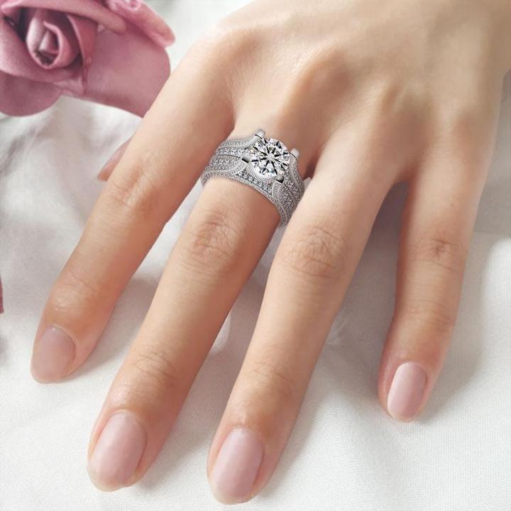 Sparkling ”Surround Me" Sterling Silver Engagement Ring Shineofdiamond