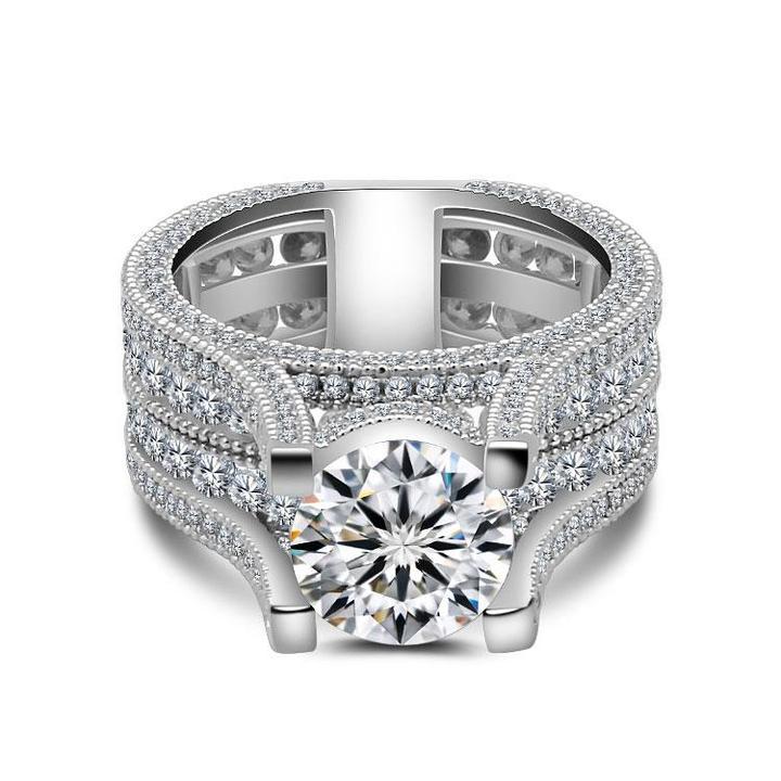 Sparkling ”Surround Me" Sterling Silver Engagement Ring Shineofdiamond