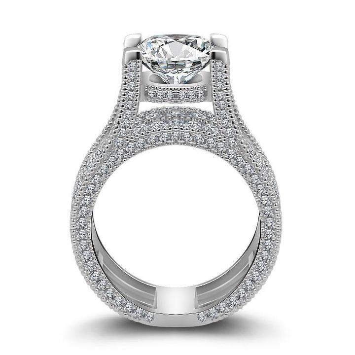 Sparkling ”Surround Me" Sterling Silver Engagement Ring Shineofdiamond
