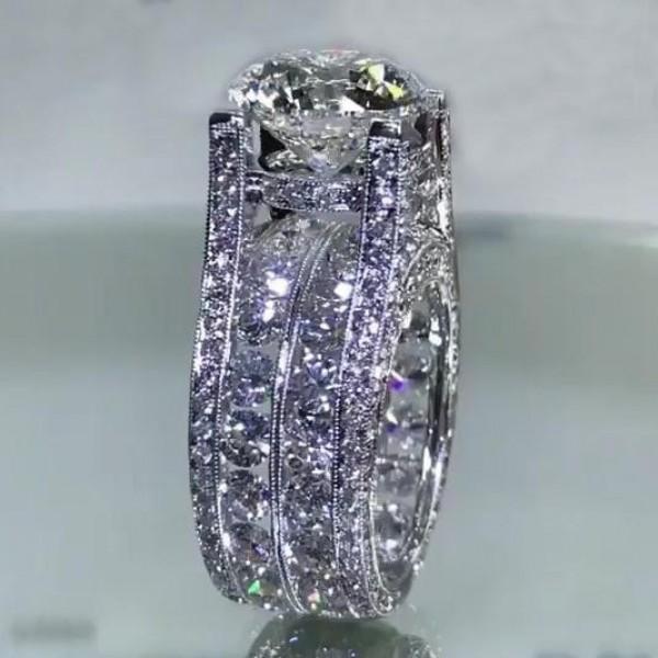 Sparkling ”Surround Me" Sterling Silver Engagement Ring Shineofdiamond