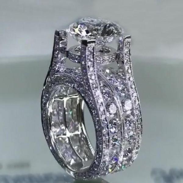 Sparkling ”Surround Me" Sterling Silver Engagement Ring Shineofdiamond
