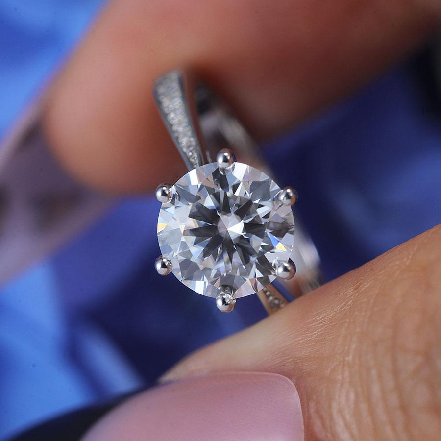 ShineofDiamond Classic Round Cut Moissanite Sterling Silver Engagement Ring Shine of Diamond