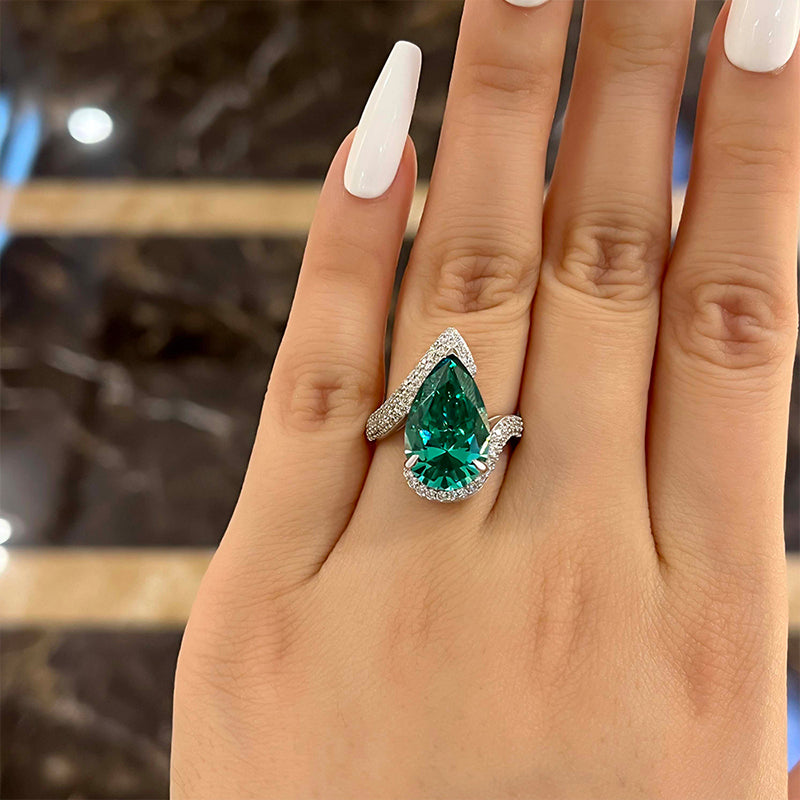 Paraiba Tourmaline Pear Cut Twisted Band Sterling Silver Engagement Ring Shineofdiamond