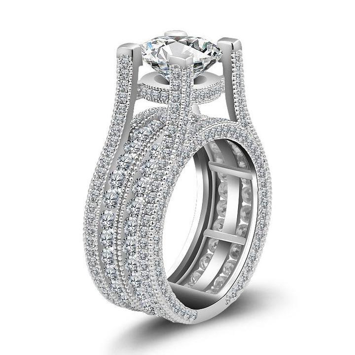 Sparkling ”Surround Me" Sterling Silver Engagement Ring Shineofdiamond