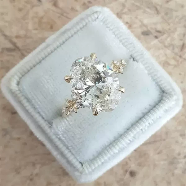 Golden Tone Oval Cut Sterling Silver Engagement Ring with Unique Band shineofdiamond