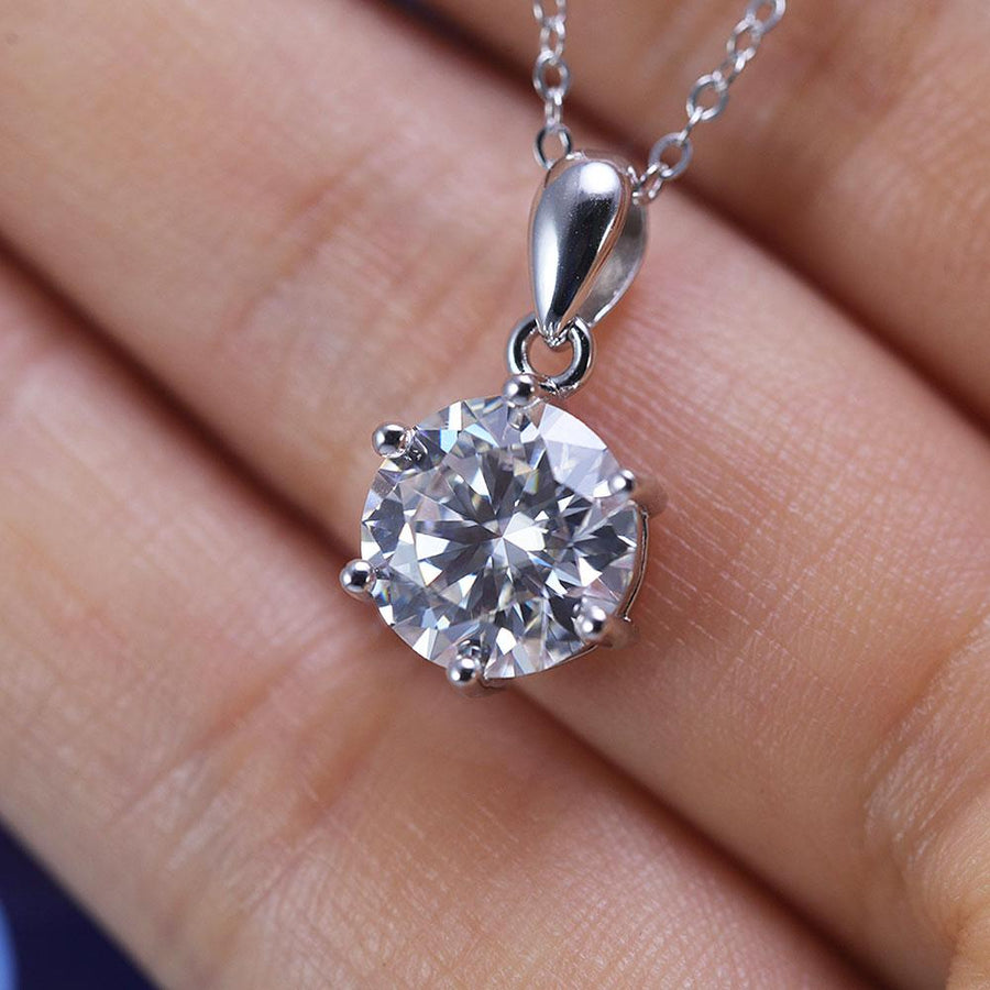 Simple Design 6 Prong Round Cut Moissanite Necklace Shine of Diamond