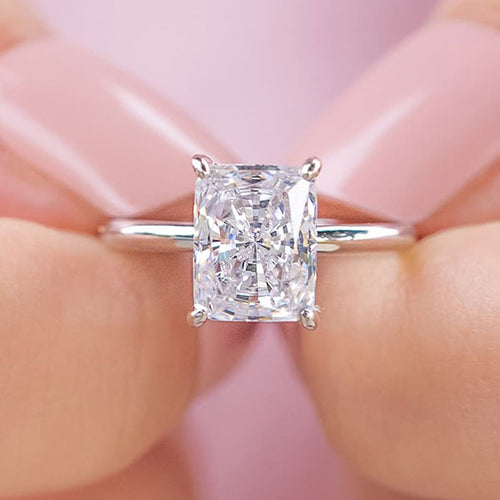Classic Radiant Cut Sterling Silver Solitaire Engagement Ring Shineofdiamond