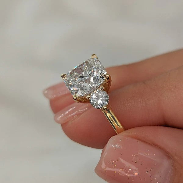 Three Stone Golden Tone Cushion Cut Sterling Silver Engagement Ring Shineofdiamond