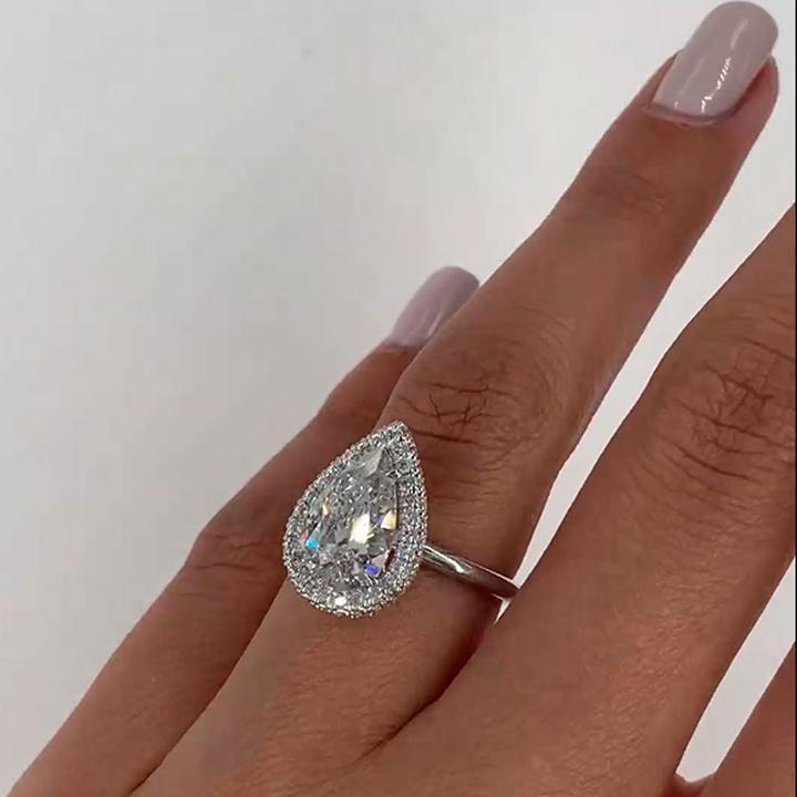 Classic Halo Pear Cut Engagement Ring in Sterling Silver Shineofidamond