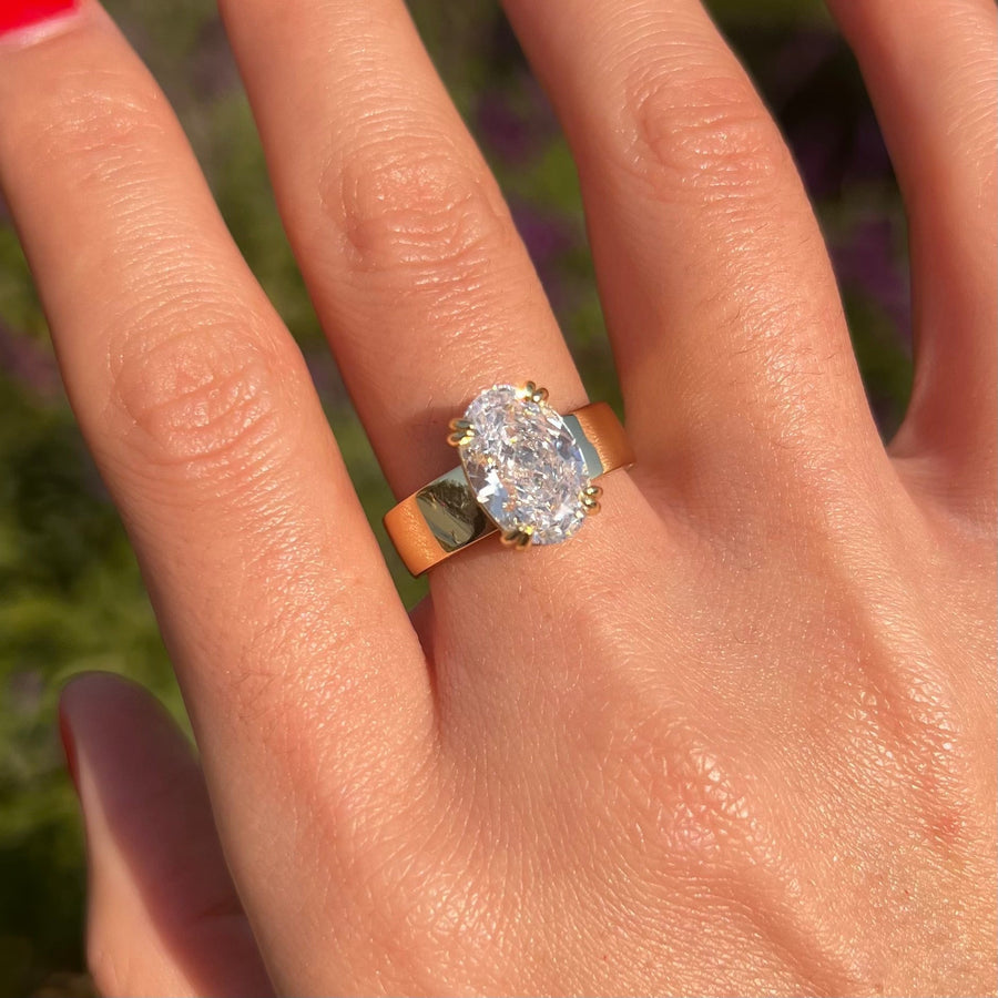 Wide Band Oval Elegant Vintage-Inspired Engagement Ring for Women shineofdiamond
