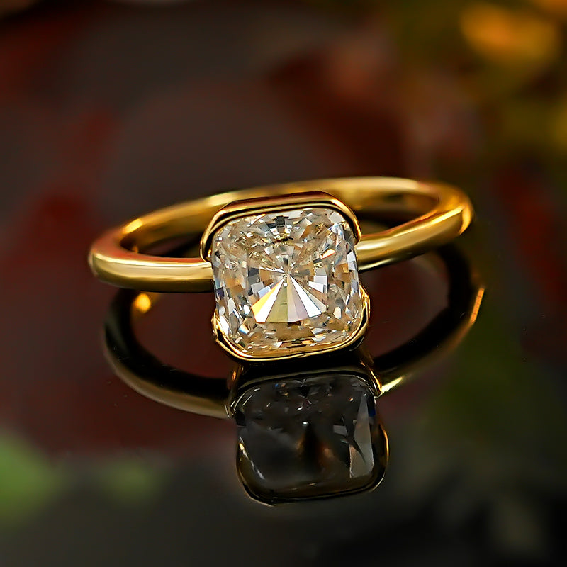 Vintage Solitaire Radiant Cut Engagement Ring In Golden Tone shine of diamond