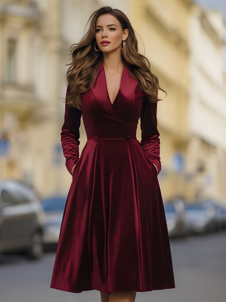 Burgundy Velvet Blazer Midi Dress XYS