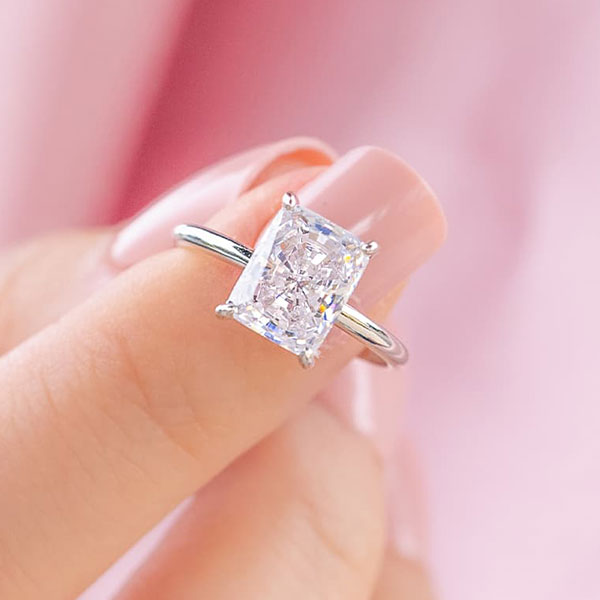 Classic Radiant Cut Sterling Silver Solitaire Engagement Ring Shineofdiamond