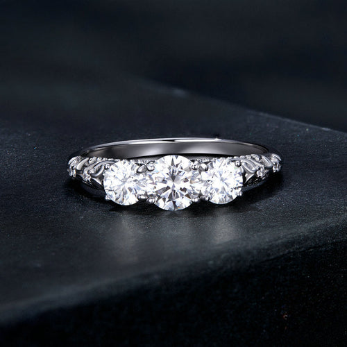 Stunning Three Stone Moissanite Sterling Silver Band Carly Jewelry