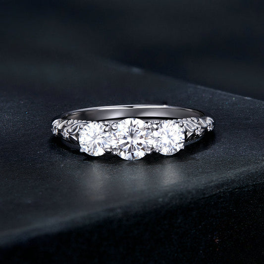 Stunning Three Stone Moissanite Sterling Silver Band Carly Jewelry