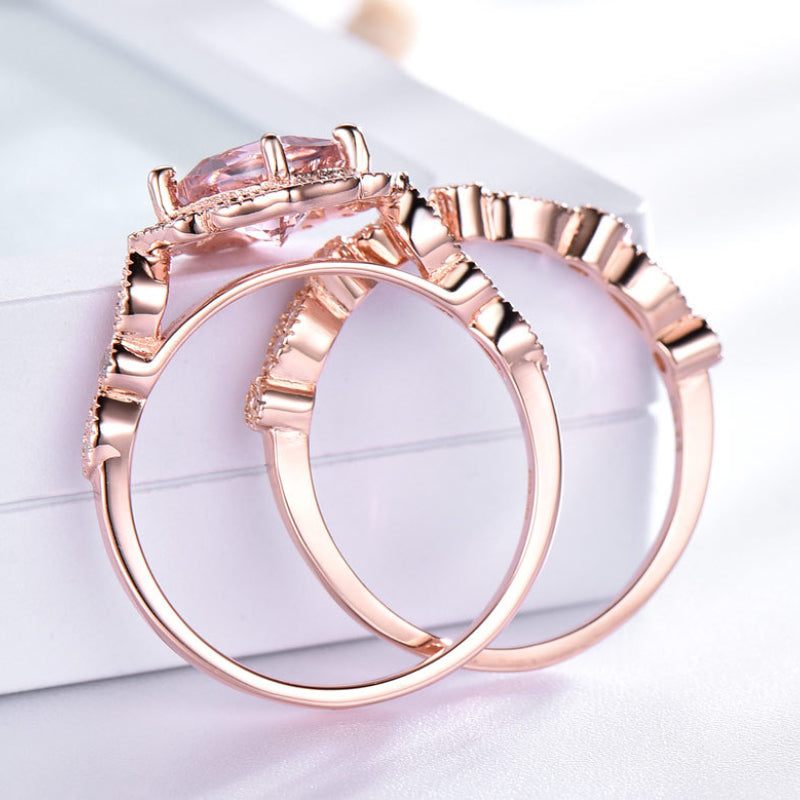 Vintage Pink Morganite Rose Gold Tone Ring Set Carly Jewelry