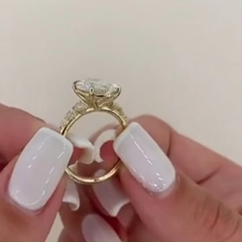 Golden Tone Oval Cut Sterling Silver Engagement Ring with Unique Band shineofdiamond