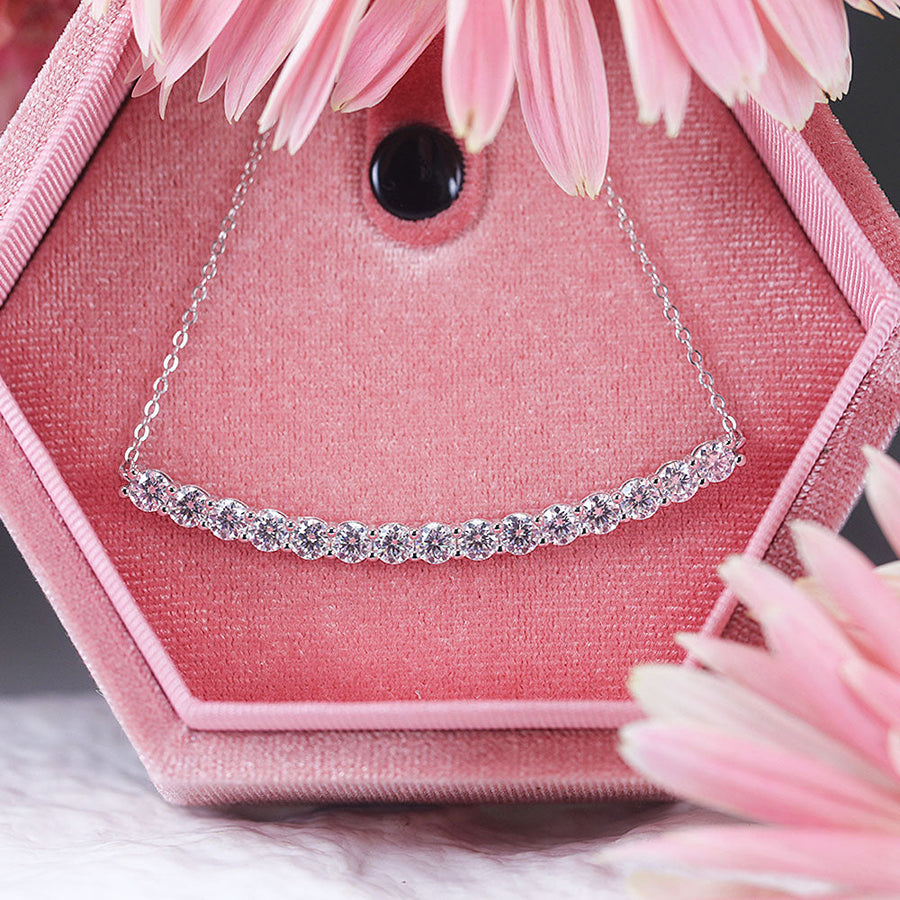 Smile Design Paved Sterling Silver Moissanite Necklace Shine of Diamond