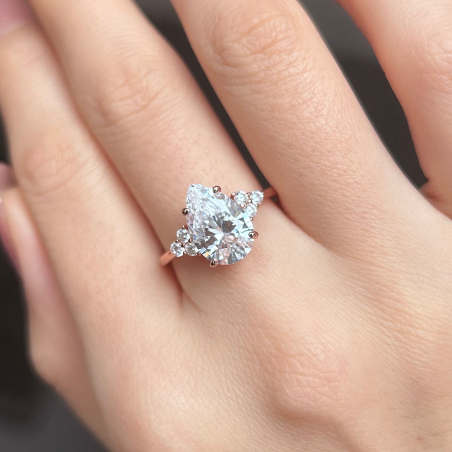 Pear Cut Moissanite Sterling Silver Engagement Ring In Golden Tone shineofdiamond