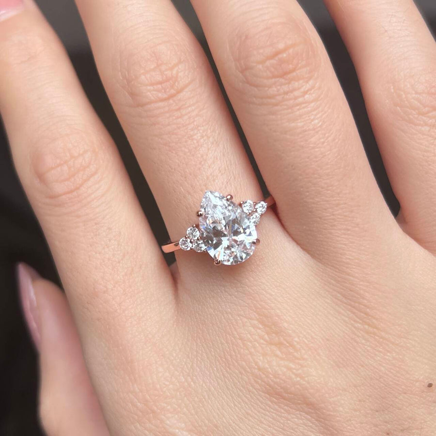 Pear Cut Sterling Silver Engagement Ring with Three Stone hot