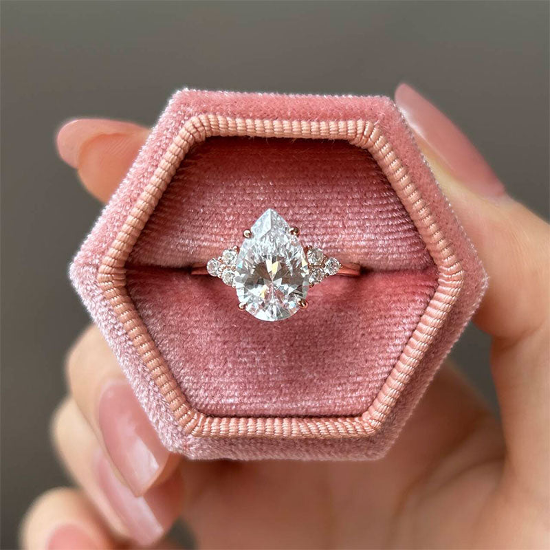 Pear Cut Sterling Silver Engagement Ring with Three Stone hot