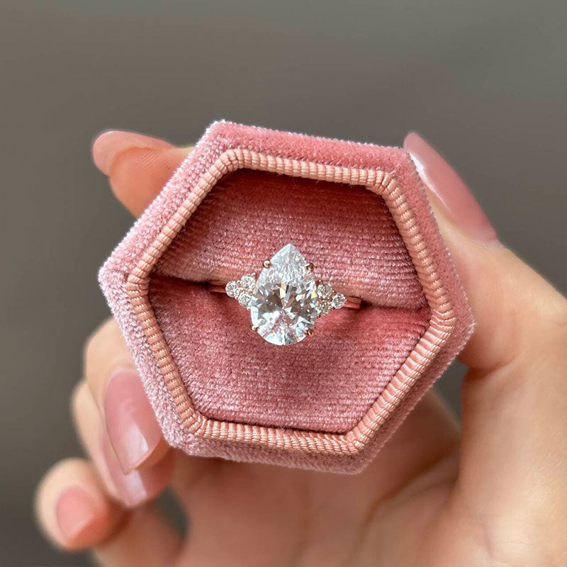 Pear Cut Sterling Silver Engagement Ring with Three Stone hot