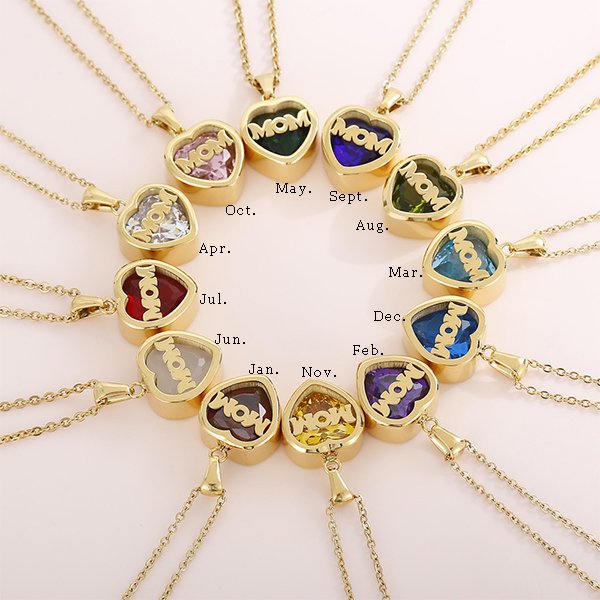 Personalized  Heart Cut Pendant Necklace For Mom Dazzleyesjewelry