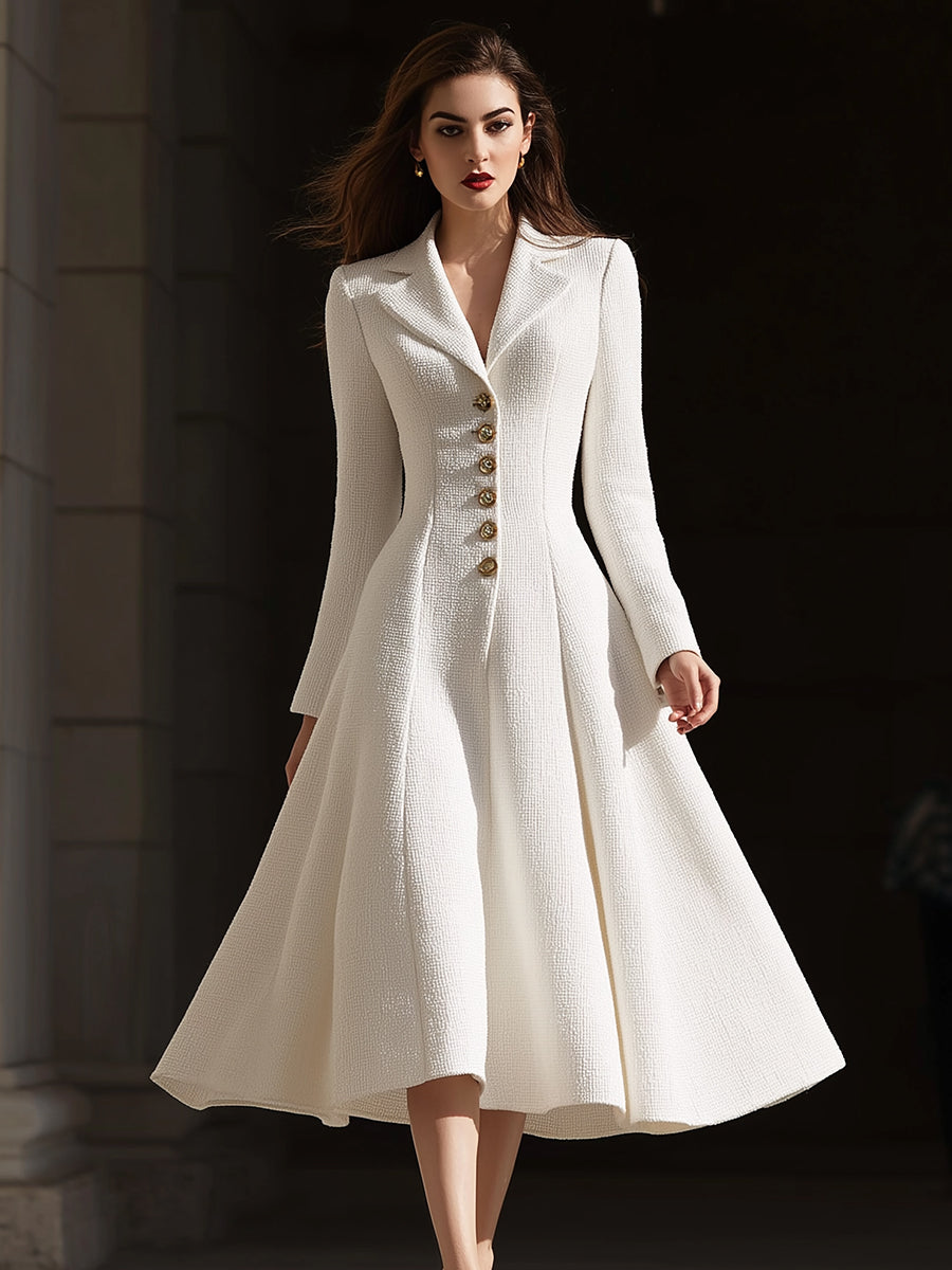Ivory Tweed Tailored Lapel Midi Dress ZJ