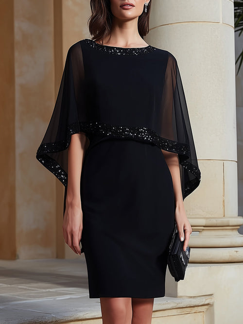 Mbellished Cape-Sleeve Sheath Dress XYS