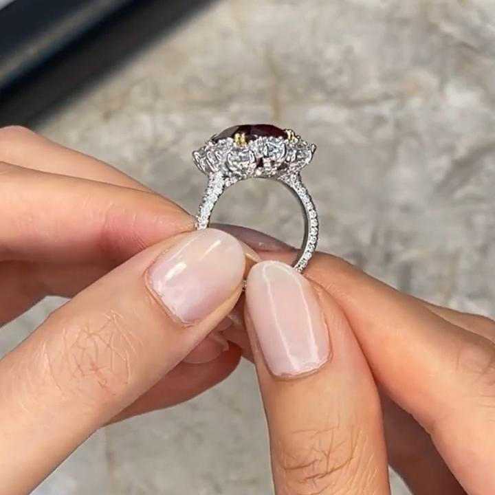 Sparkling Halo Ruby Cushion Cut Party & Engagement Ring Shineofdiamond