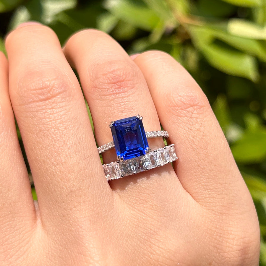 2 Pcs Blue Emerald Cut Bridal Set In Sterling Silver Carly Jewelry