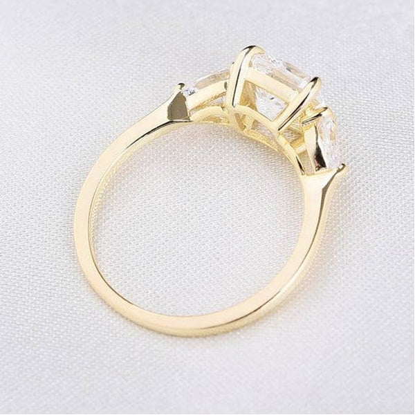 Three Stone Golden Tone Cushion Cut Sterling Silver Engagement Ring Shineofdiamond
