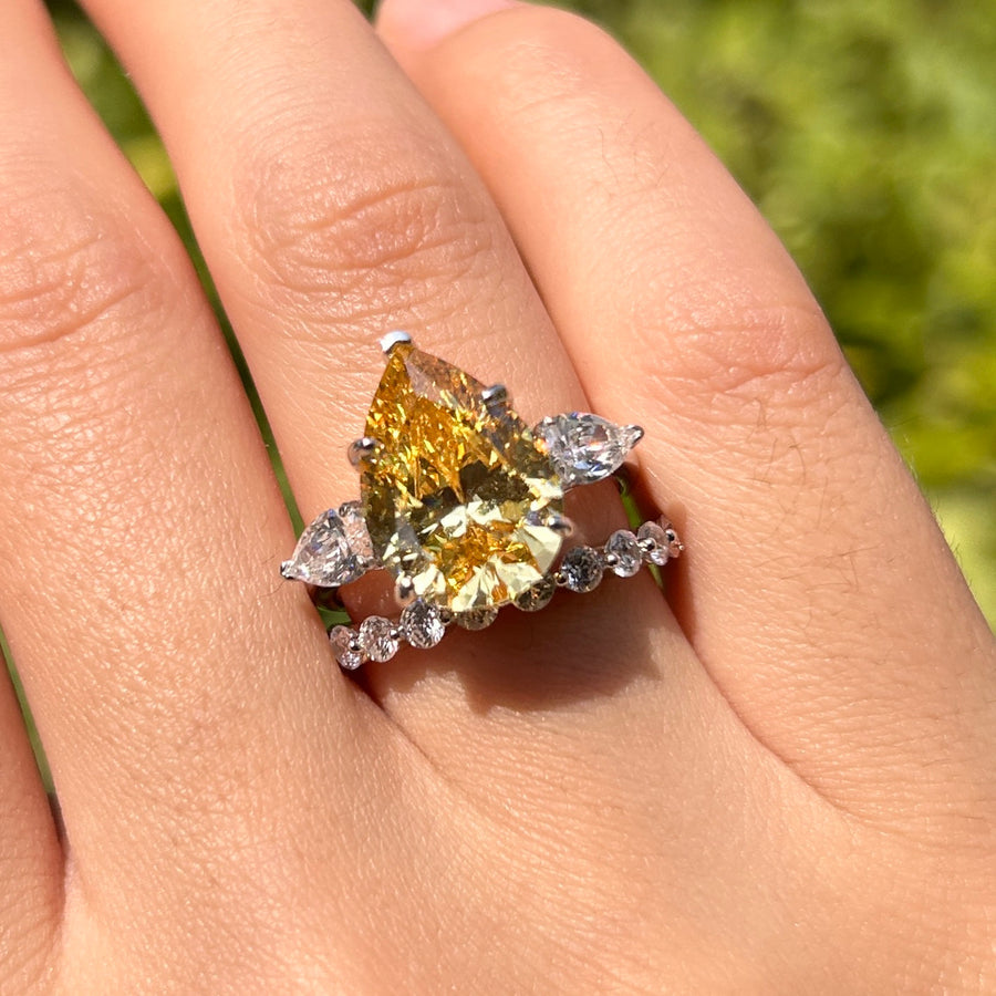 Gorgeous Yellow Pear Cut Sterling Silver Bridal Set Carly Jewelry