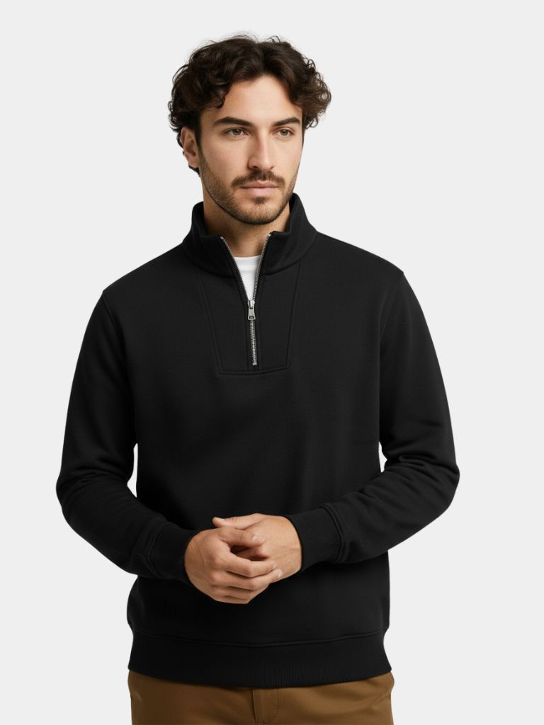 Zip Black Lapel Sports Sweatshirt - CAAYWORLD CAAYWORLD