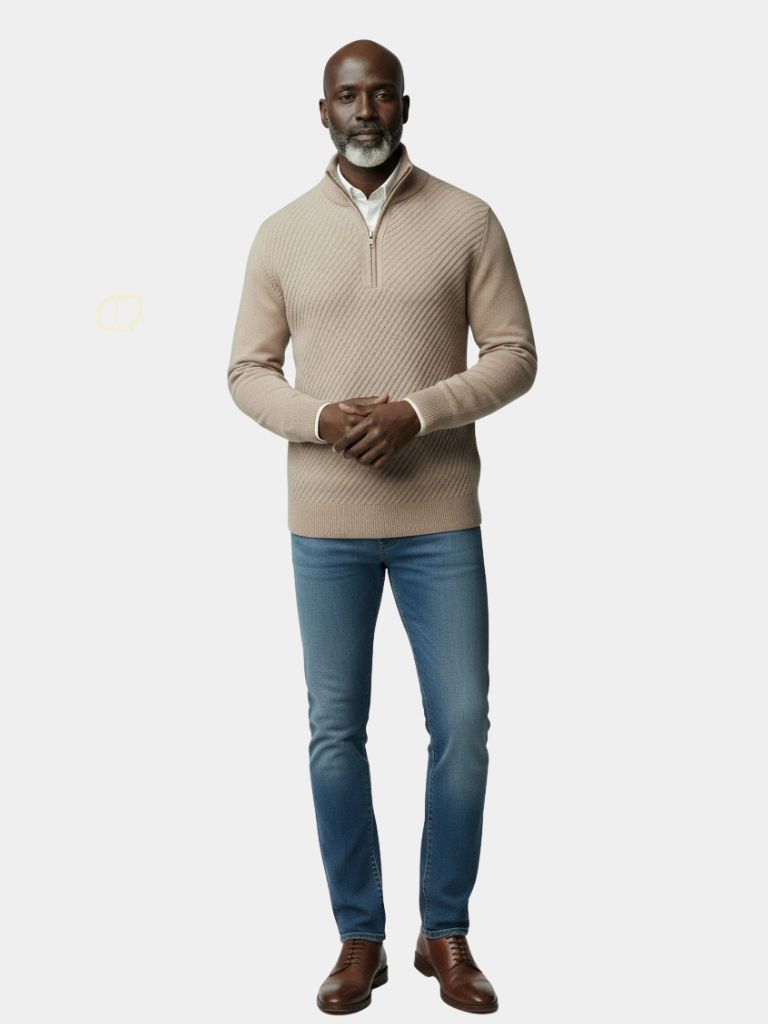 Stripe Quarter Zip Wool Sweater - CAAYWORLD CAAYWORLD
