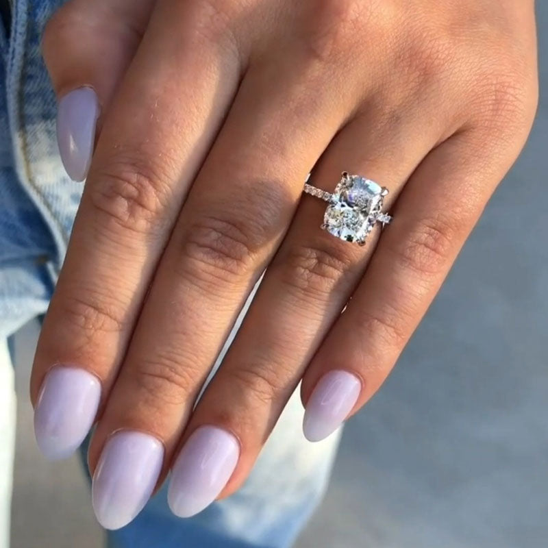 Gorgeous Elongate Cushion Cut Sterling Silver Engagement Ring shine of diamond