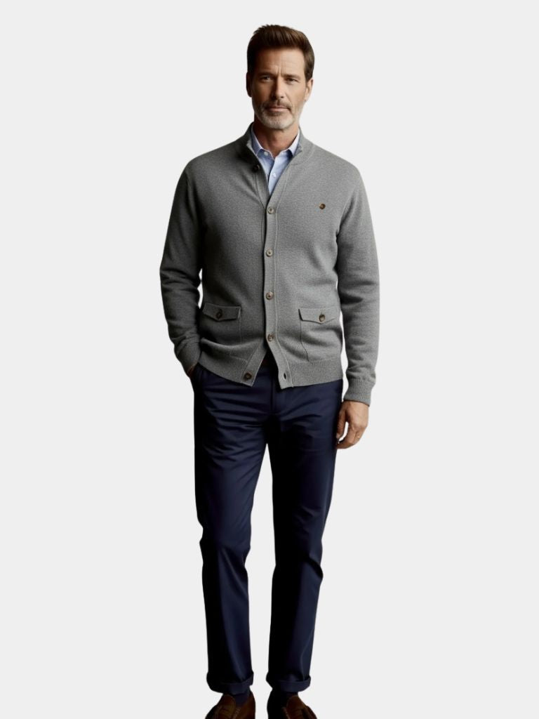 Knitted Stand Collar Cotton Cardigan - CAAYWORLD CAAYWORLD